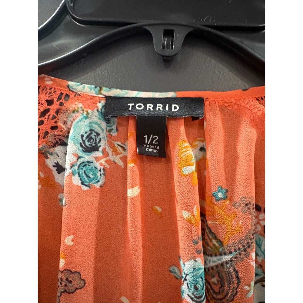 Torrid Orange‎ Floral Paisley Crochet Lace Trim Kimono Cardigan Plus Size 1/2 - Picture 2 of 6